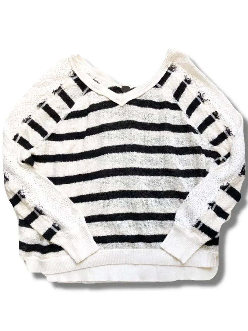 Free People Cream and Black Striped Sweater Size Medium